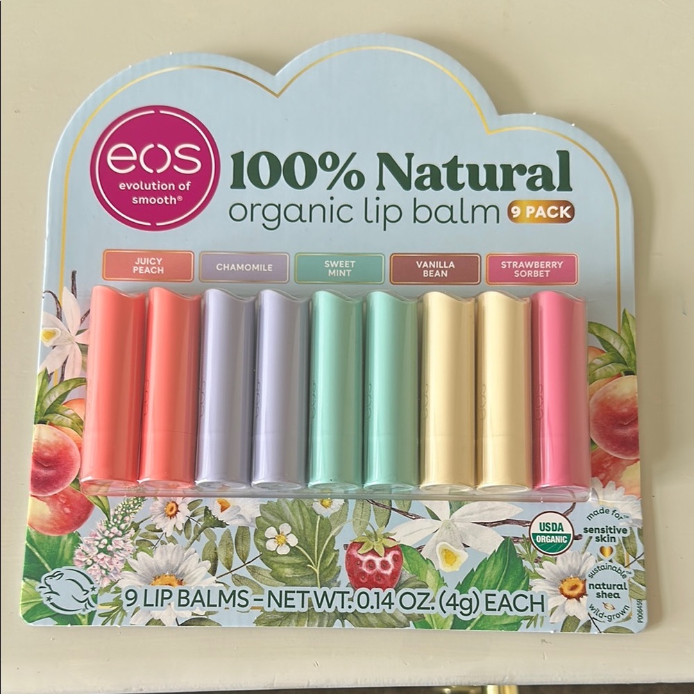 EOS 100% Natural Organic Lip Balm 9 Pack - NEW WITH TAGS